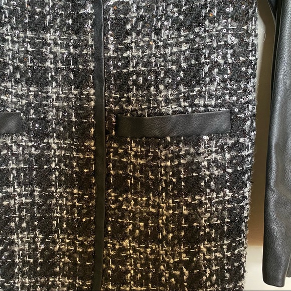 Michael Kors plaid tweed sequin zip up long jacket - Picture 7 of 9